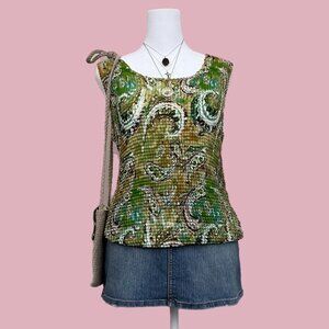 green paisley y2k textured popcorn going out tank top